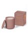Aubergine Moroccan Rose candle by Aery displayed next to product packaging on white bacground 